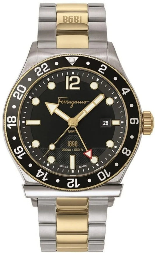 Salvatore Ferragamo 1898 Sport Black GMT Dial Two Tone  Reloj de hombre