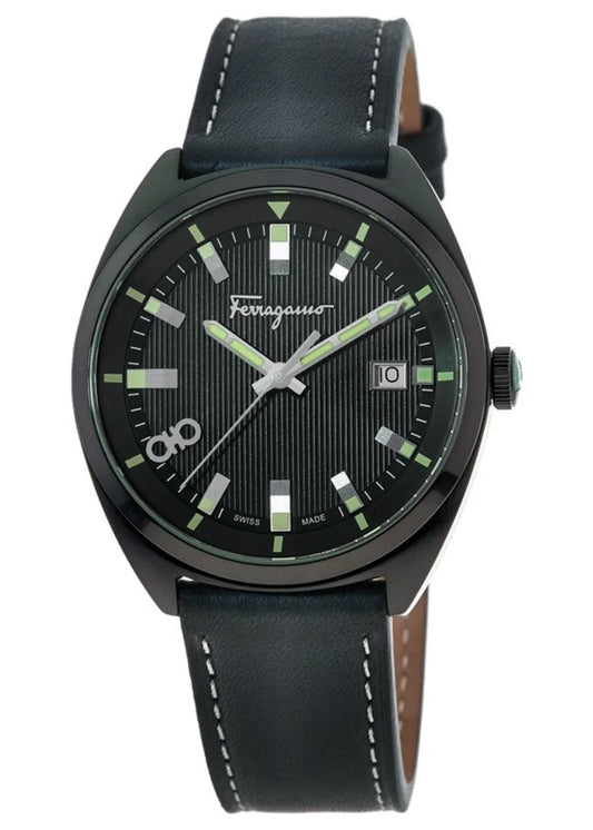 Salvatore Ferragamo Evolution 40mm Black Dial Leather Strap Reloj de hombre