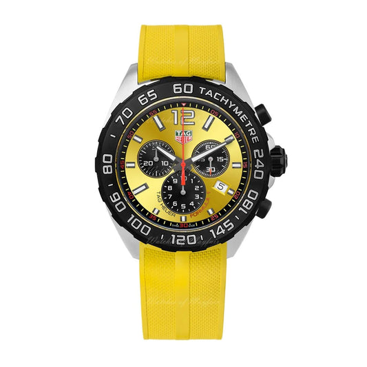 Tag Heuer Formula 1 Quartz Chronograph Yellow Dial Rubber Strap Reloj de hombre