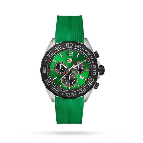 Tag Heuer Formula 1 Quartz Chronograph Green Dial Rubber Strap Reloj de hombre