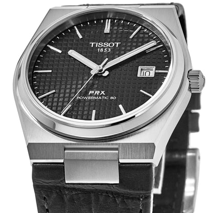 Tissot PRX Powermatic 80 Automatic Black Dial Leather Strap