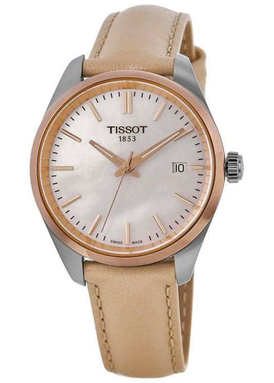 Tissot PR 100 Quartz 34mm Mother of Pearl Dial Cream Leather Strap Reloj de mujer