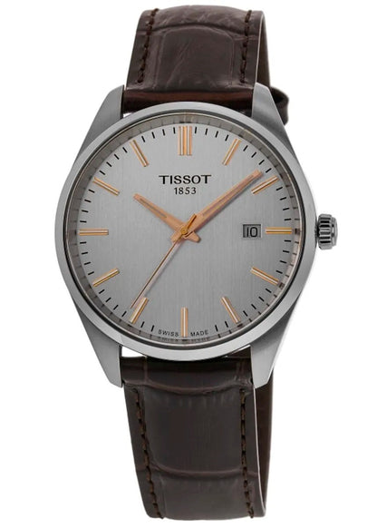 Tissot PR 100 Quartz Silver Dial Brown Leather Strap Reloj de hombre