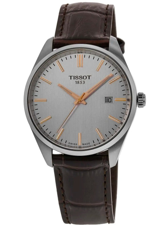 Tissot PR 100 Quartz Silver Dial Brown Leather Strap Reloj de hombre
