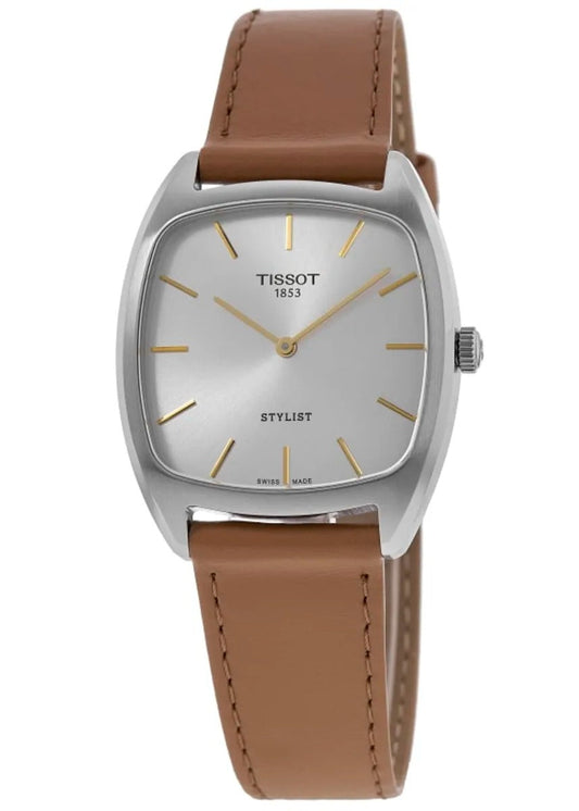 Tissot Stylist Quartz Silver Dial Leather Strap Reloj de mujer