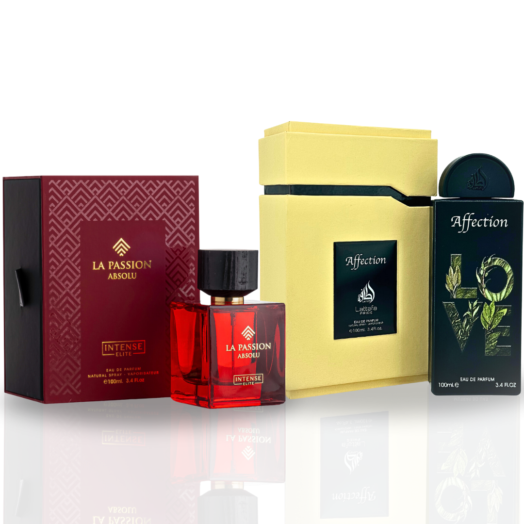 AFFECTION EDP Spray 100ML (3.4OZ) By Lattafa Pride & LA PASSION ABSOLU EDP Spray 100ML (3.4OZ) By Intense Elite. (BUNDLE)