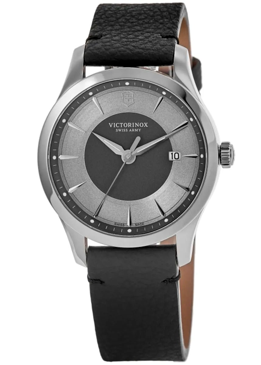 Victorinox Swiss Army Alliance Quartz Grey Dial Black Leather Strap Reloj de hombre