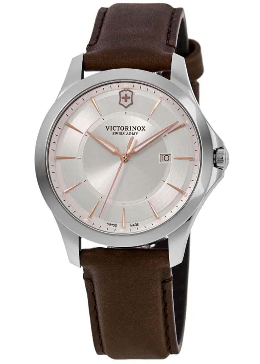 Victorinox Swiss Army Alliance Quartz White Dial Brown Leather Strap Reloj de hombre