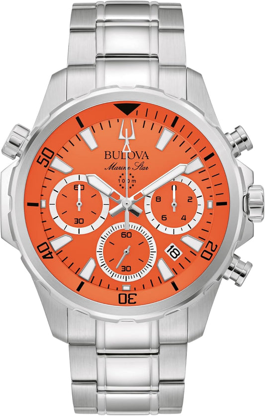 Marine Star Orange Dial and Stainless Steel Bracelet Watch | 43.5Mm | 96B395 Bulova