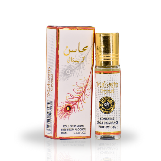 Mahasin Crystal Roll-On Perfume Oil - CPO 10ML (0.34OZ) by Ard Al Zaafaran | Long Lasting, Miniature Perfume Oil For Men & Women.